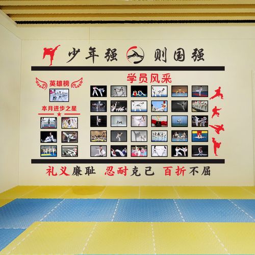 跆拳道墙贴武术培训班教室装饰文化学员风采海报墙贴